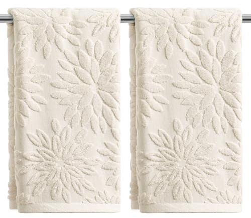 Artoid Mode Beige 2er Pack 3D Dahlien Blumen Jacquard Frühling Handtücher, 35x75 cm 100% Baumwolle Weich Saugfähig Badezimmer Dekoration Badetuch