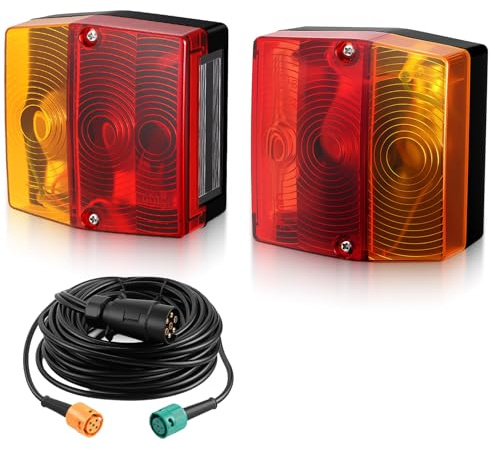 Justech 2x Anhänger-Rücklicht 7-polig Anhängerrückleuchten Halogen-Rückleuchte mit 7.5m-Y-Zwei ECE-Zertifiziert IP65 wasserdicht 12V Rücklicht für PKW LKW