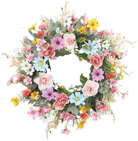 rockible Ghirlanda Di Margherite Da Appendere Alla Parete, Diametro Di 45 Cm, Ghirlanda Primaverile Porta Ingresso, Ghirlande Pasquali Artificiale in Plastica E Fiori Di Seta