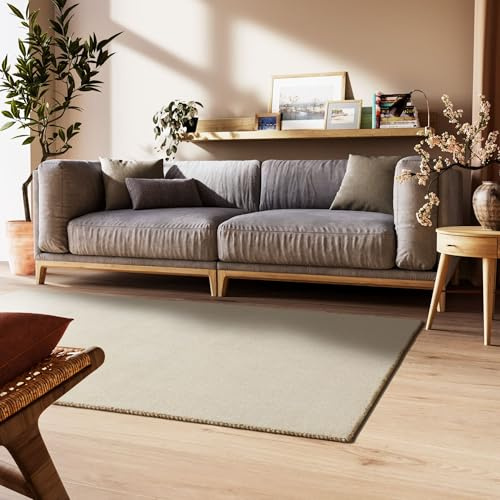 Steffensmeier Gabbeh Teppich Nomade | Wolle (Schurwolle) Creme, Größe: 160x230 cm Kurzflor für Wohnzimmer, Flur, Ethno Look