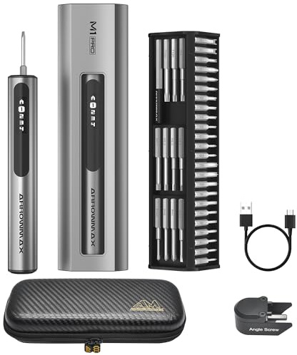 ARROWMAX Mini-Elektroschrauber-Set, Präzisions-Elektroschrauber mit 60-in-1Magnet-Bits, intelligente Bewegungssteuerung, 5 Drehmomentmodi, Reparatur-Werkzeug-Set für Telefon, Uhr, Laptop (M1 PRO PLUS)