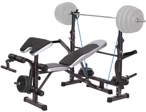 HAKENO Hantelbank mit Curlpult, und Beincurler Multifunktion Hantelbank verstellbar klappbar Bankdrücken Weight Bench Schrägbank