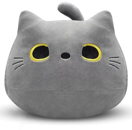 AQCQDQ Süßes Schwarz-Weiß Katzen Plüschtier 10/30CM – Weiches Kissen Kawaii Katze Stofftier, Cartoon Kuscheltier, Deko Anhänger Geschenk für Kinder & Erwachsene (Grau,10 cm)