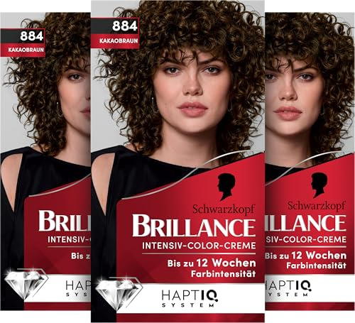 Schwarzkopf Brillance Intensiv-Color-Creme 884 Kakaobraun (170 ml) | Permanente Haarfarbe mit 100 % Grauabdeckung, Coloration mit pflegendem Biotin-Komplex für bis zu 12 Wochen Farbintensität
