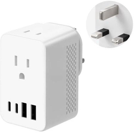 US to UK Voltage Converter,SHUOMAO USA to UK Travel Adapter With 2 USB C | 240V to 110V Voltage Converter,6 in 1 UK to US Converter Plug Adapter for USA,Japan,Canada,Thailand,Mexico(Type A/B)
