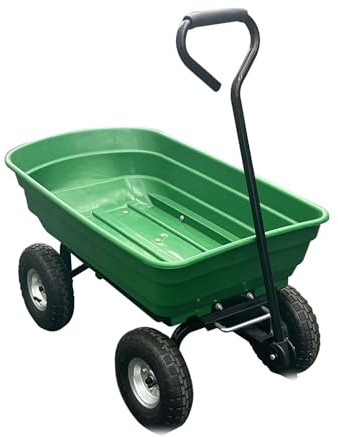 Zstar Chariot de Jardin Robuste 600 kg – Brouette à 4 Roues avec Plateau polyéthylène et décharge Rapide – pour Jardinage, Transport de Bois, paysagisme – Vert, 4 Roues