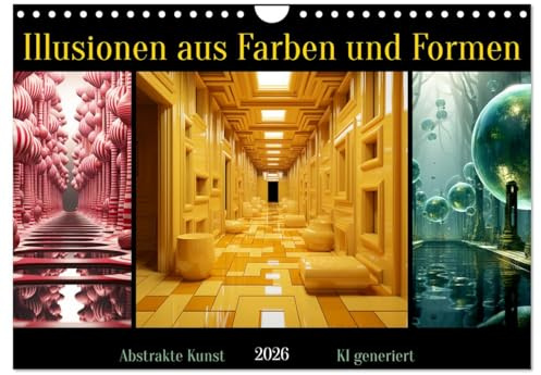 Illusionen aus Farben und Formen (Wandkalender 2026 DIN A4 quer), CALVENDO Monatskalender: Abstrakte Formen und Farben vereint in magischen Illusionen - KI generiert (CALVENDO Kunst)