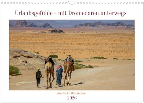 Urlaubsgefühle - mit Dromedaren unterwegs (Wandkalender 2026 DIN A3 quer), CALVENDO Monatskalender: Wärme, Sonne, Wüste und Dromedaren verleihen ... einem Kamel durch die Wüste. (CALVENDO Orte)