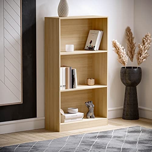 Vida Designs Cambridge Bücherregal mit 3 Ebenen, mittelhoch, Eiche, Holz-Regaleinheit für Büro, Wohnzimmermöbel