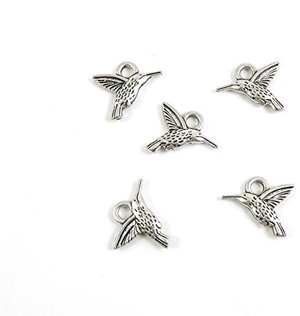 A5FZ2F Charm-Anhänger Kolibri Vogel zum Basteln und Basteln silberfarben antik-optik