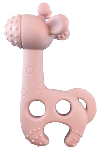 Bite me Raff - Beißring - Giraffe aus Silikon mit Noppen - Zahnungshilfe leicht zu greifen - Greifling massiert und stimuliert wundes Zahnfleisch - BPA-frei - rosa