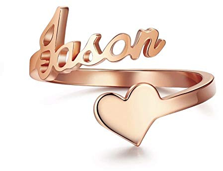 AFSTALR Damen Ring Name Personalisierte, Benutzerdefinierter Ring Roségold Eheringe mit Herz Buchstaben Tochter Mutter Geschenk