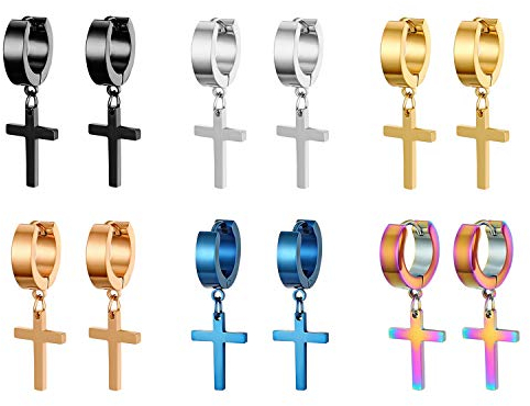 Aroncent Kreuz Creolen Ohrringe Ohrstecker: 6 Paare Ohrringe Set Edelstahl Ohrschmuck Kruzifix Kette Gotik Punk Rock Ohrhänger Herren Damen