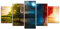 decomonkey - Impression sur Toile Paysage 100x50 5 Pièces - Tableau Décoration Appartement Cadre en Bois Déco Salon Peinture sur Toile Arbres automne coloré paysage prairie été printemps hiver