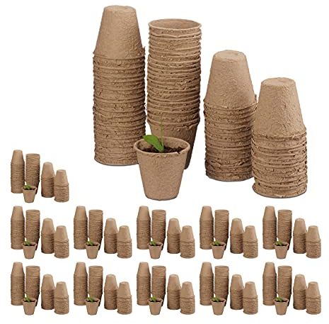 Relaxdays 960 x Anzuchttöpfe im Set, biologisch abbaubar, Torftöpfe für Pflanzen, rund, Pflanztöpfe, Zellulose, D: 6 cm, beige