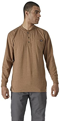 Dickies Workwear - T-Shirt for Men, Long Sleeves Henley Tee, Front Pocket with Logo, Brown Duck, L