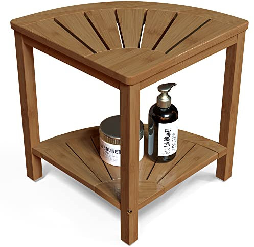 Zhuoyue Tabouret de douche d'angle en bambou imperméable avec étagère de rangement, pour se raser les jambes ou siège dans la salle de bain et la douche intérieure (noyer)