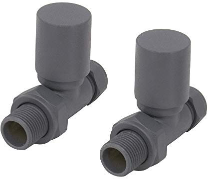 NRG Anthracite Straight Manual Radiator Valve Round Head Towel Rail Designer Valves One Pair