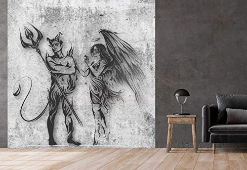 Vlies Tapete Betonoptik Poster Fototapete Tribal Engel Teufel Größe 200 x 200 cm