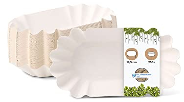 BIOZOYG Cuenco de cartón oval 19,5 x 11 x 3,2 cm I plato blanco de cartón reciclado para papas fritas, currywurst, etc. I reciclable - ecológico I Multipack 250 unidades
