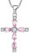 YL Kreuz Kette 925 Sterling Silber Oktober Geburtsstein Rosa Zirkonia Kruzifix Anhänger Geschenke für Damen Mama, 45-48 CM