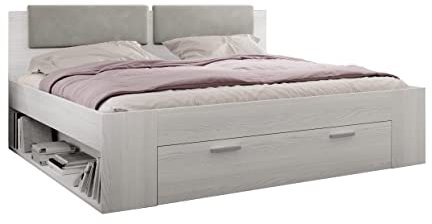 Furniture24 Bett Galaxy Bettrahmen Bettgestelle Schlafzimmer Ehebett mit Schublade Gepolsterte Kopfteile (180x200 cm, Abisko Ash)