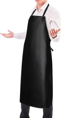 Gotega Waterproof Apron, 40 Inch Heavy Duty Rubber Vinyl Aprons, 1 Pack | Waterproof, Adjustable, Chemical Resistant, Scratch-resistant, Black Apron for Dishwashing Kitchen Cooking Drawing