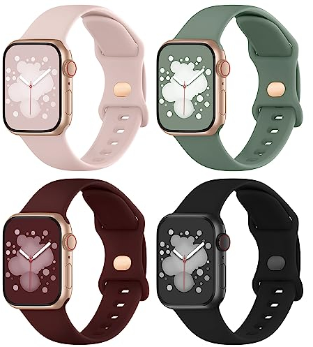 Adepoy Armbänder Kompatibel mit Apple Watch Armband 38mm 40mm 41mm, mit Druckverschluss Weiches Sport Band Damen Herren für Apple Watch SE 9 8 7 6 5 4 3 2 1, 4 Stück