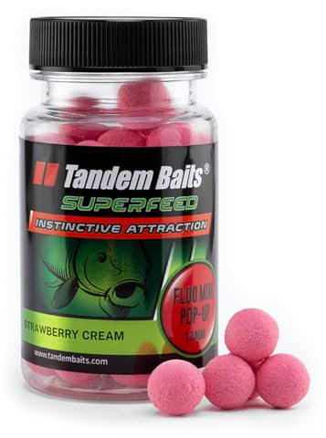 Tandem Baits Karpfen Futter Angelfutter Pop Ups SuperFeed Fluo Mini Pop-Up 12 m 30 g Cremige Erdbeere