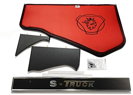 Kram-Truck Armaturenbrett-Ablage, Glatte, bestickte Abdeckung, LKW-Cockpit, TV-Rack, kompatibel mit Scania S/R ab 2017, 10 mm Schaumstoff, Kunstleder, beständig, rot