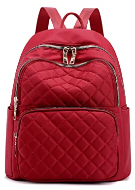 NICOLE & DORIS Damen Rucksäcke Casual Rucksack Waterproof Nylon Daypack Leichtgewicht Schultasche Cityrucksack Mode Rucksack mit Mehreren Taschen Rotwein