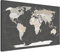 Weltkarte-Pinnwand als Leinwandbild, pinne Deine Reisen und Erinnerungen – World Map Grey - Deutsch - Landkarten-Wandbild in grau, 60 x 40 cm