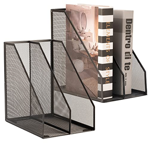 ASIFMTHOT Lot de 2 porte-revues en fil métallique pour bureau, accessoires de bureau, boîte de classement décorative, noir