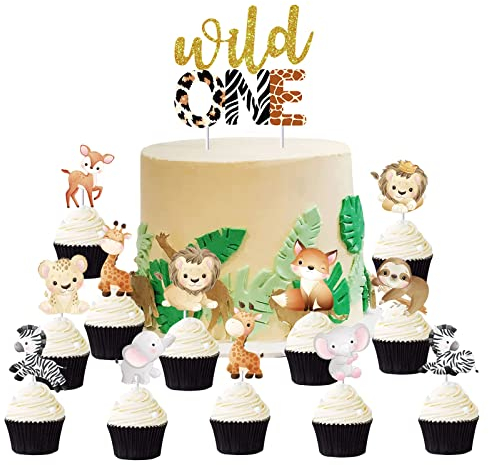 Wild One Cake Topper, Safari-Cupcake-Aufsatz, 1. Wild One-Geburtstagsdekoration für Jungen, wo die wilden Kerle Partyzubehör sind, erster Waldtier-Cupcake-Aufsatz