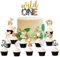 Wild One Cake Topper, Safari-Cupcake-Aufsatz, 1. Wild One-Geburtstagsdekoration für Jungen, wo die wilden Kerle Partyzubehör sind, erster Waldtier-Cupcake-Aufsatz
