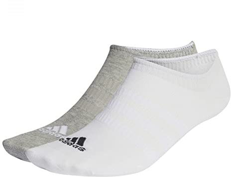 adidas Mixte Thin and Light No-Show Socks 3 Pairs, Medium Grey Heather / White / Black, 6.5-8