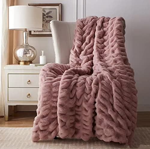 Fouriding Kunstpelz Fleece Decke, Winter, Rosa, 150x200cm, 100% Polyester, Einfarbig, Luxuriös & Multi-funktional, Decke