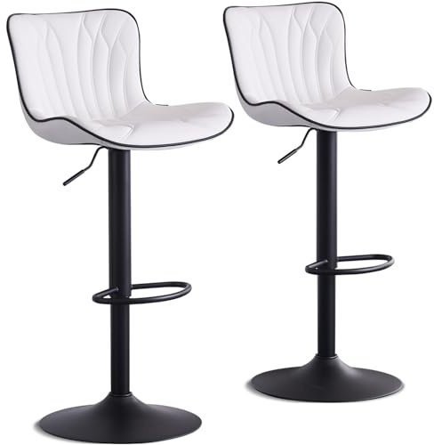 Kidol & Shellder Bar Stools Set of 2 Breakfast Barstools Adjustable Swivel Counter Stools Faux Leather Wing Back, White, 3-5 Mins to Assemble, Loads 300lbs
