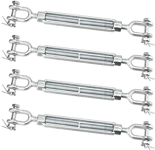 TAICHEUT 4 Pack M12 Galvanized Steel Turnbuckle, 1/2 Inch Heavy Duty Jaw and Jaw Turnbuckle, Weather Resistant Forged Turnbuckle for Tension Cable, Rope, Chain, 2200 lbs Working Load