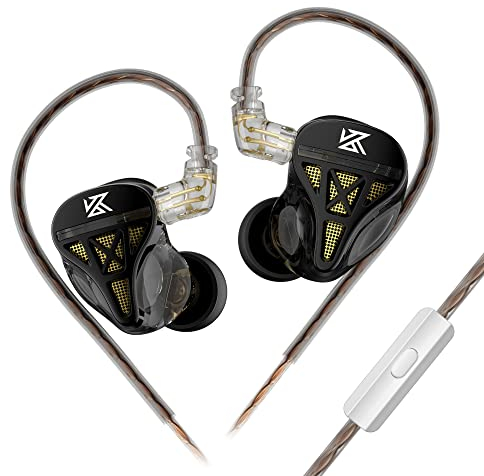 Yinyoo KZ DQS HiFi-In-Ear-Kopfhörer mit HD-Mikrofon, dynamischer Treiber, kabelgebundene Ohrhörer, halboffener Kopfhörer mit starkem Bass, leichte In-Ear-Monitore für Schlagzeuger, Musiker