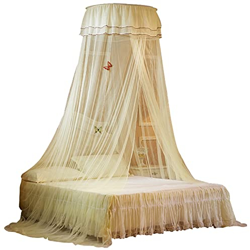 Moskitonetz Baldachin Betthimmel Baldachin Babybet Feinmaschiges Bettnetz Spitzenvorhang Prinzessinnenstil Schlafzimmerdekoration Einfache Installation (Beige)
