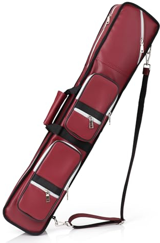 JTVTW Billard-Queue-Tragetasche, Kunstleder, weiche Queue-Tasche für 4 Butt 8 Schäfte (Weinrot)
