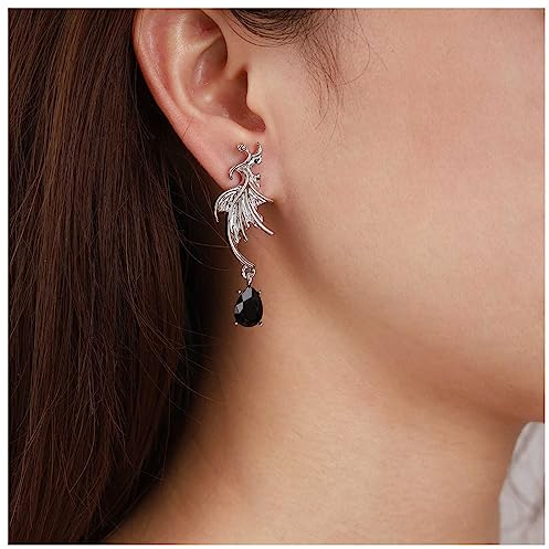 Dervivea Punk Fledermaus Flügel Ohrringe - Vintage Onyx Tropfen Silber Schmuck Mit Schwarz Edelstein Für Frauen Und Mädchen