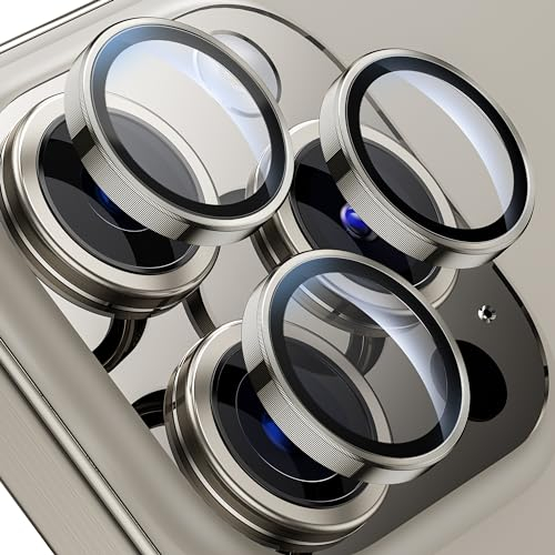 WSKEN für iPhone 15 Pro Max/iPhone 15 Pro Kameraschutz - 9H Härte Kratzfest Blasenfrei, HD Gehärtetes Kamera Metallglas Panzer Schutz Glas Displayschutz Folie,Handyhülle Freundlich,Natural Titanium