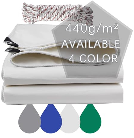 Tende per Esterno Impermeabili, Telone In PVC 440 g/m² Telone Impermeabile Per Esterno Con Occhielli Rinforzati per Mobili, Anti-Uv Multiuso, Colore: bianco (4 x 4 m)