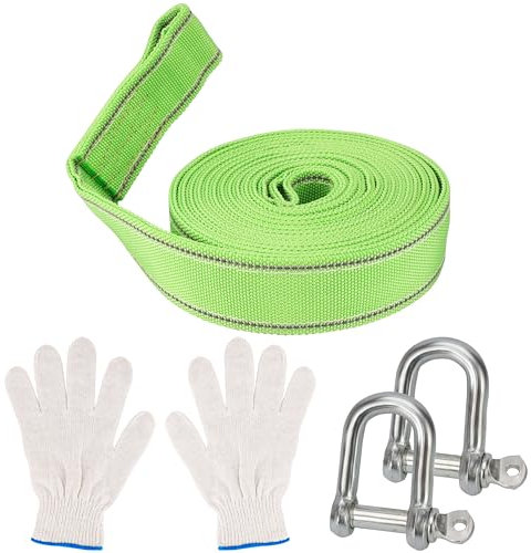 Belle Vous Correa de Remolque 5M x 5cm - Cuerda con Tiras Reflectantes - Eslinga de Carga hasta 8 Toneladas con Ganchos y Guantes - Accesorios para Coche Carros y Todoterreno