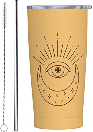 FJQWKLF Bicchiere isolato Boho Mystic Moon Eye Tarot 20 OZ con coperchi e cannuccia Tazza sottovuoto in acciaio inossidabile Caffè Acqua Tazza da viaggio a tenuta stagna per casa Ufficio Scuola