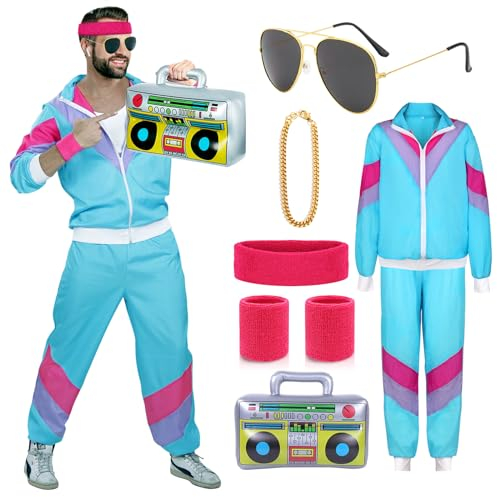 YADODO 90er 80er Jahre Outfit Herren Damen Trainingsanzug Jacke Hose Anzug 80er Accessoire 80er Jahre Kleidung Herren New Kids Kostüm 80iger Schlagerparty Bad Taste Outfit Paare Karneval (S)
