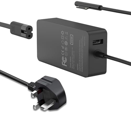 65W Microsoft Surface Pro Charger for Surface Pro 9, 8, 7+, 7, 6, 5, 4, 3, X 10, Surface Book 1/2/3, Surface Go 1/2/3/4, Surface Laptop 1/2/3/4/5/6/7, 65W Microsoft Power Cord Supply With USB Port