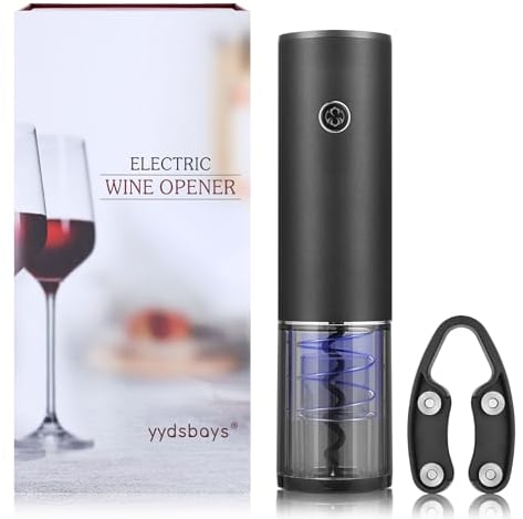 YYDSBAYS Electric Wine Bottle Opener Automatic Electronic Corkscrew with Book-Type Gift Box (Opener with Foil Cutter, Rechargeable - Black)